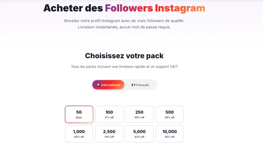 Choisir pack followers Instagram